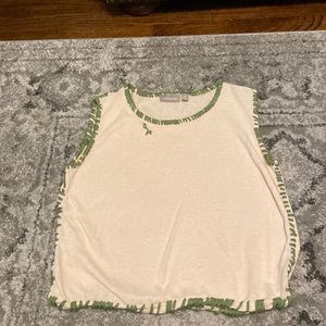 green stitched, cream, top. 55% Ramie, 45% cotton